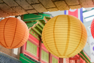 Fototapeta na wymiar paper colorful lantern on the street for decoration