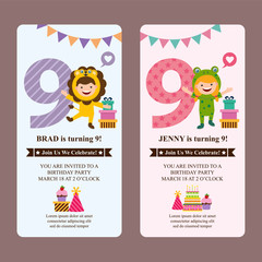 birthday card invitation with kids in animal costume