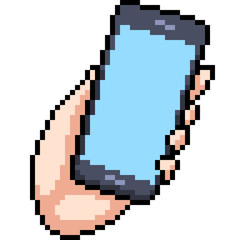 Fototapeta premium vector pixel art hand cell phone