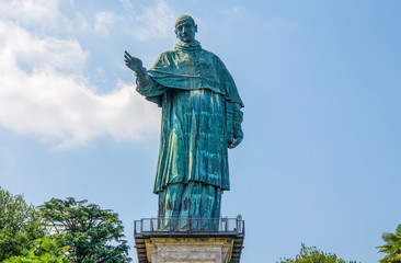 an Carlo Borromeo colossus in Arona town, Novara province, Maggiore lake, Piedmont region, Italy....