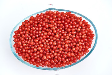 Ripe juicy red currant berries. top view, isolated on white background. Close-up.