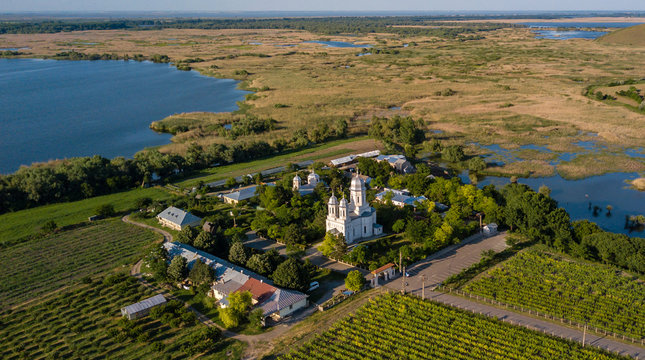 Romania, Tulcea, Saon Monastery: Aerial View
