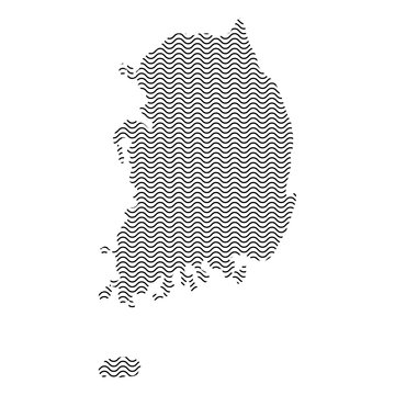 South Korea map country abstract silhouette of wavy black repeating lines. Contour of sinusoid curve. Vector illustration.