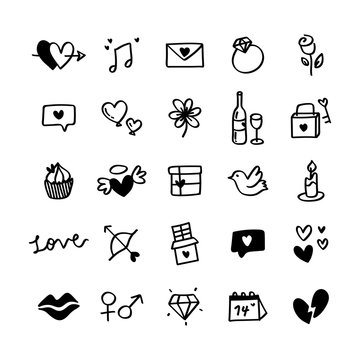 Collection of illustrated valentine&#39;s icons