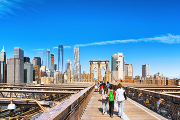 Fototapeta na wymiar New York, USA, Lower Manhattan and Brooklyn Bridge across the East River between Manhattan and Brooklyn.