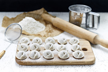 Fototapeta na wymiar The process of making home-made dumplings.