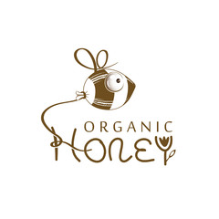 Logo bee honey organic. Vector illustration.