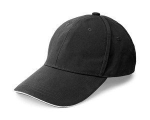 Black cap isolated on white background. Template of baseball cap in side view. ( Clipping path )