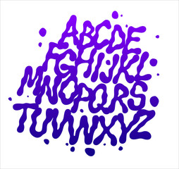 Liquid font with splashes. Vector alphabet