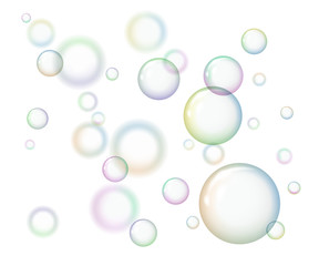 Group of soap bubbles on white background. Vector illustration. The concept of purity.