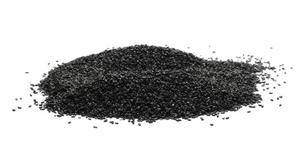 Black organic sesame seeds isolated on white background