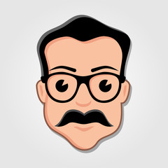 Man Cartoon Face with Glasses. Vector illustration.