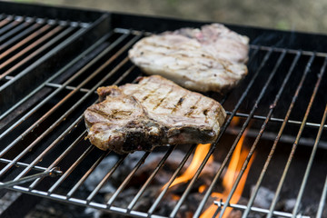 T-bone chop of pork on the grill
