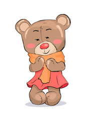 Bear Toy Female Character in Pink Dress Warm Scarf