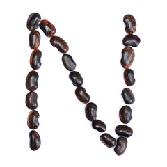 The letter N is made of beans. Symbol of the English alphabet of beans on a white background.