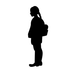 silhouette of a child with a backpack on a white background