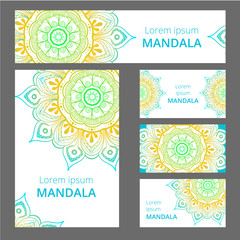 Mandala pattern design template. May be used for Business card or booklet, banner, book cover. Vector illustration.