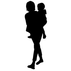 silhouette of woman with child on white background, isolated, vector