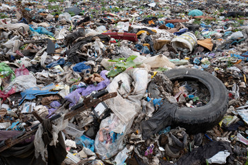 Recycling problems, various waste at landfill