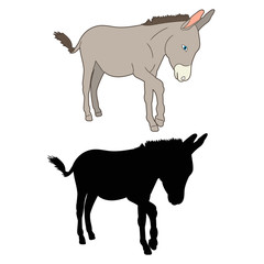 isolated, silhouette of a donkey standing in front of a white background