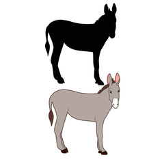 silhouette of a donkey standing in front of a white background
