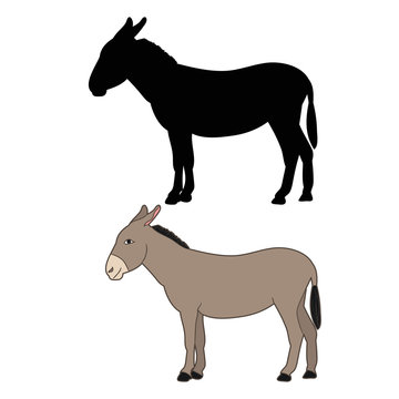 silhouette of a donkey goes on a white background