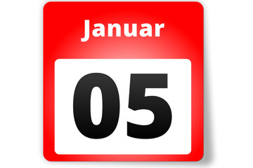 05 Januar Datum Kalender auf weißem Hintergrund