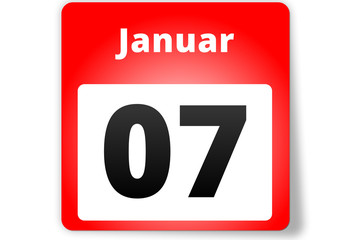 07 Januar Datum Kalender auf weißem Hintergrund