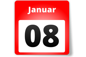 08 Januar Datum Kalender auf weißem Hintergrund