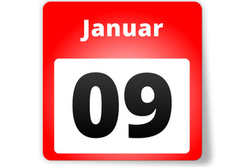 09 Januar Datum Kalender auf weißem Hintergrund