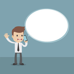 Funny Cartoon Businessman on Phone in a Panic