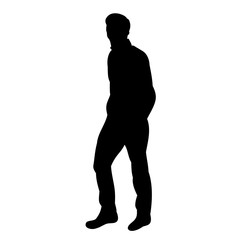 isolated silhouette man is walking on a white background