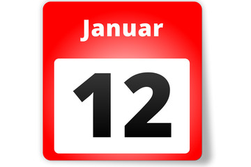 12 Januar Datum Kalender auf weißem Hintergrund