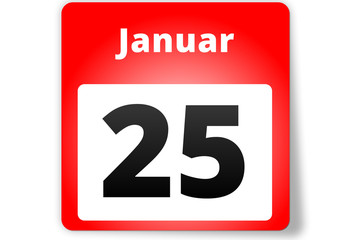 25 Januar Datum Kalender auf weißem Hintergrund