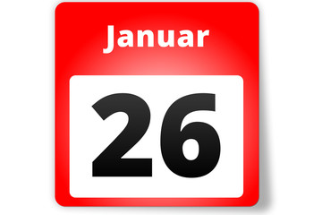 26 Januar Datum Kalender auf weißem Hintergrund