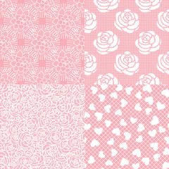 Set of seamless patterns from the grid. Color, heart, lace. Vector illustration. Wedding style.
