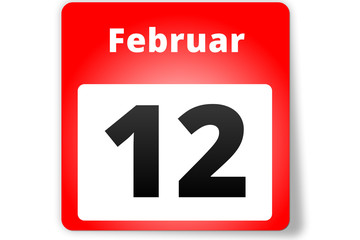 12 Februar Datum Kalender auf weißem Hintergrund