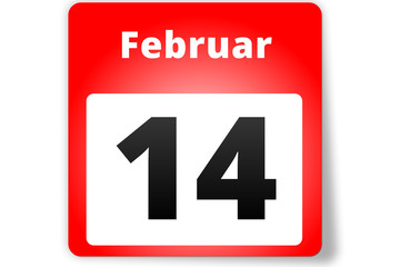 14 Februar Datum Kalender auf weißem Hintergrund