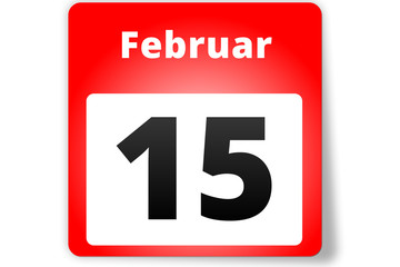 15 Februar Datum Kalender auf weißem Hintergrund
