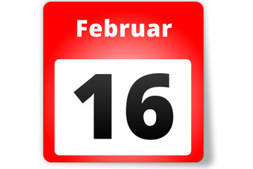 16 Februar Datum Kalender auf weißem Hintergrund