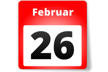 26 Februar Datum Kalender auf weißem Hintergrund