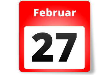 27 Februar Datum Kalender auf weißem Hintergrund