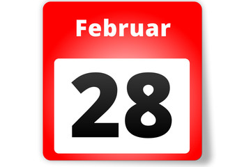 28 Februar Datum Kalender auf weißem Hintergrund