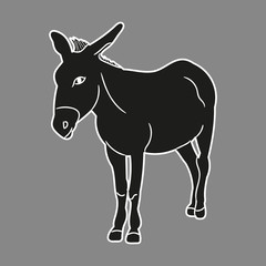 vector isolated silhouette of a donkey, mule, on a gray background