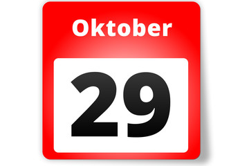 29 Oktober Datum Kalender auf weißem Hintergrund