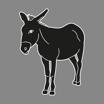 vector isolated silhouette of a donkey, mule, on a gray background