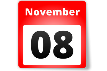 08 November Datum Kalender auf weißem Hintergrund