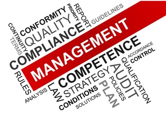 wordcloud for management in business with compliance and competence