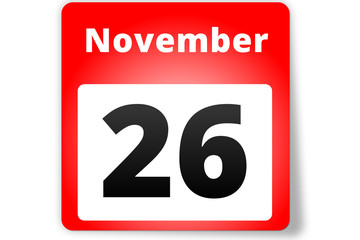 26 November Datum Kalender auf weißem Hintergrund