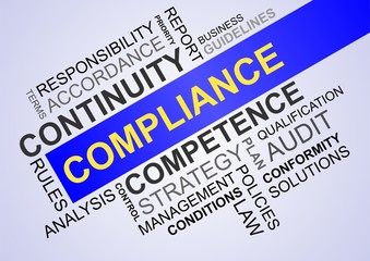 wordcloud for compliance in business with continuity and conformity